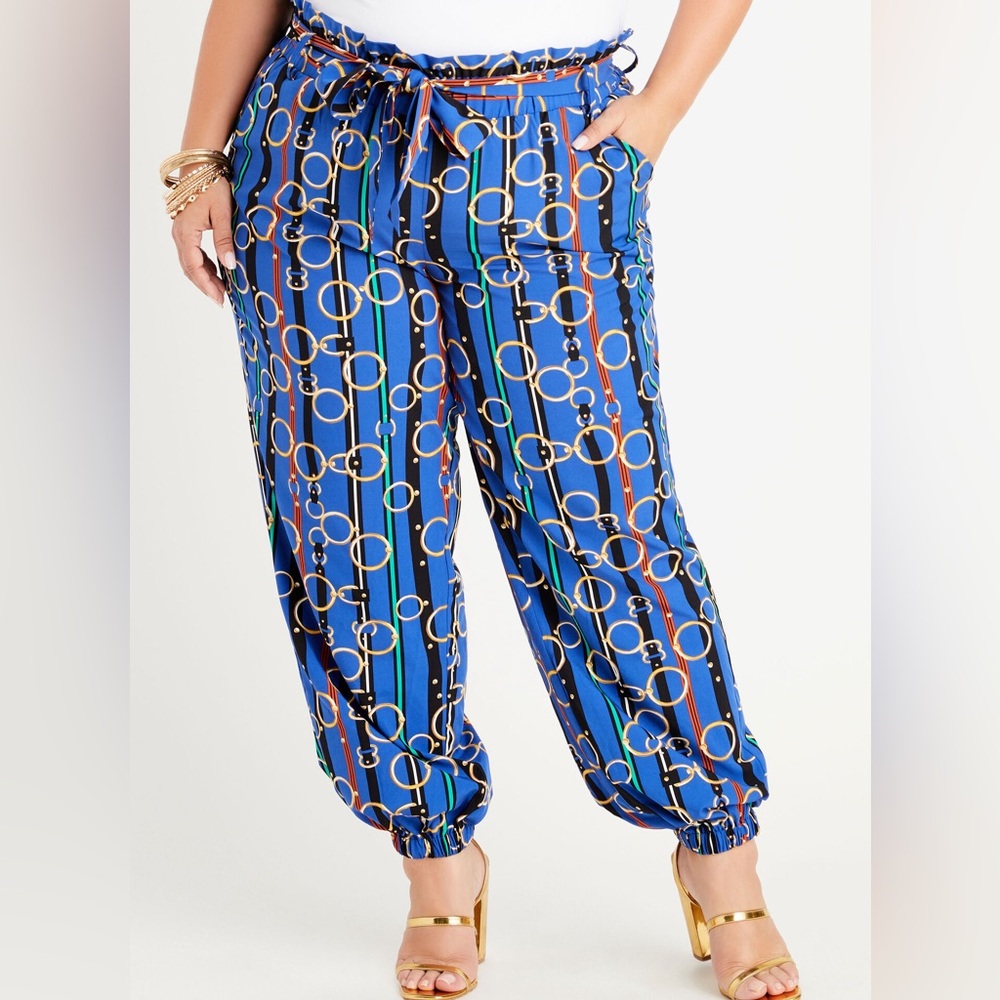 NWT Ashley Stewart Striped Chain Print Woven Joggers Size 26